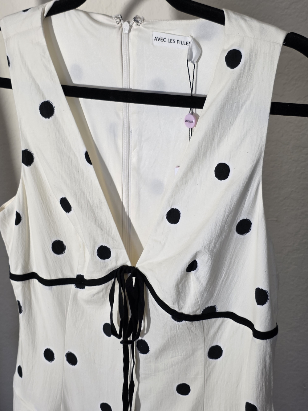 Avec Les Filles White Midi Dress Black Polka Dots Fit&flare Cotton Size 8 - Picture 6 of 12